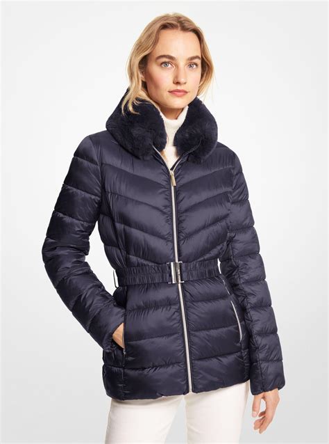 quilted nylon puffer coat michael kors|michael kors navy puffer coat.